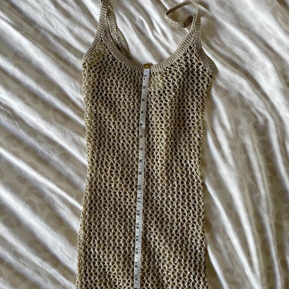 H&M Gold Sequin Maxi Dress – Glam Knit Gown XS 24-25" Waist - Picture 5 of 8